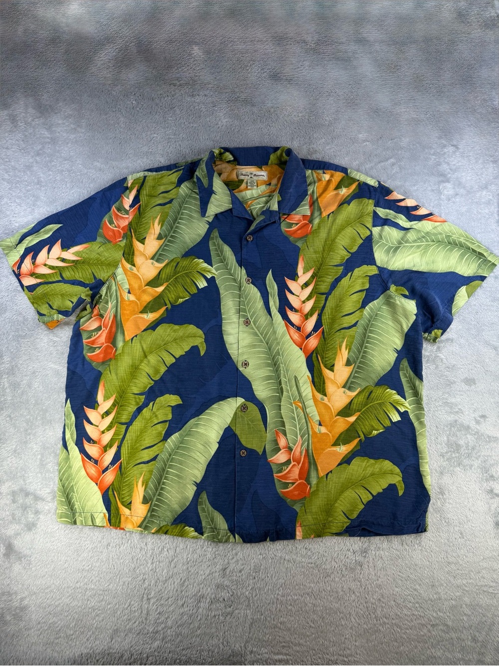 Tommy Bahama 2XB 100% Silk Tropical Hawaiian Floral Shirt Blue